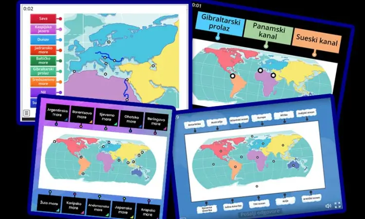 VODA - Slijepe karte / snalaženje na karti svijeta - geografija, 5. razred