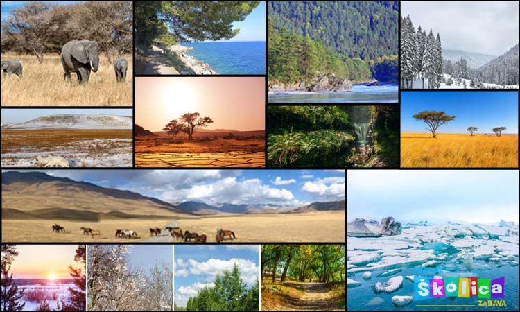 kolaž sa fotografijama različitih podneblja prema klimi  koja prevladava u podneblju